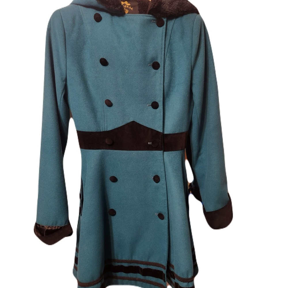 Hell Bunny Retro Inspired Teal Double-Breasted Women's Coat XS